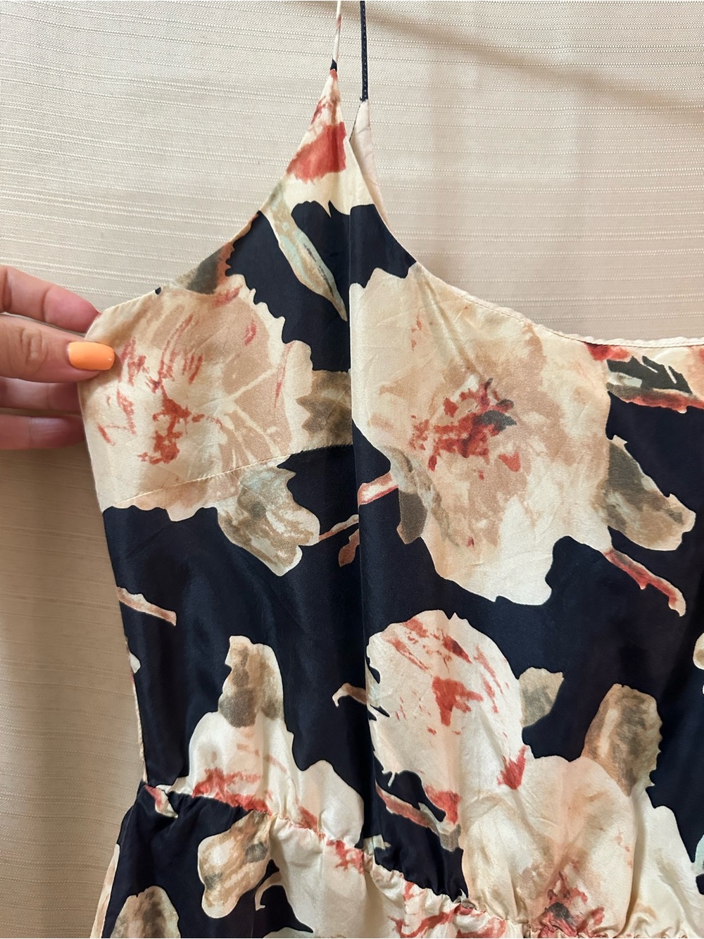 J.Crew 100% Silk Floral Slip Dress Black Pink Cream Lined Size 4 Spaghetti Strap - Picture 2 of 8